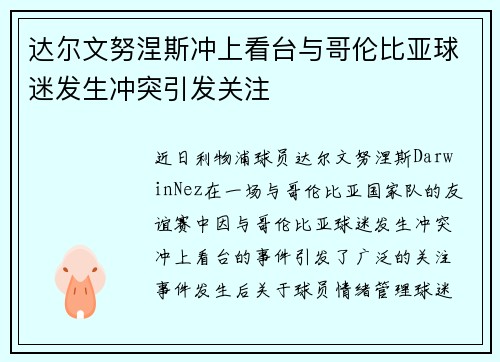 达尔文努涅斯冲上看台与哥伦比亚球迷发生冲突引发关注